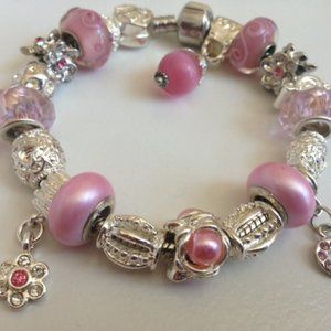 European Style Charm Bracelet with Murano Glass Beads,Snap Clasp Closure+Stopper